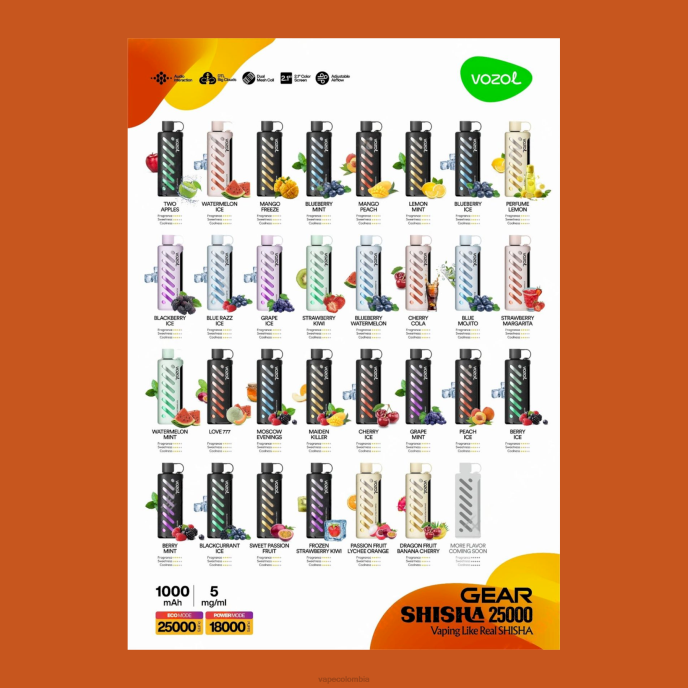 Vape Colombia - VOZOL engranaje shisha 25000 VB6R1