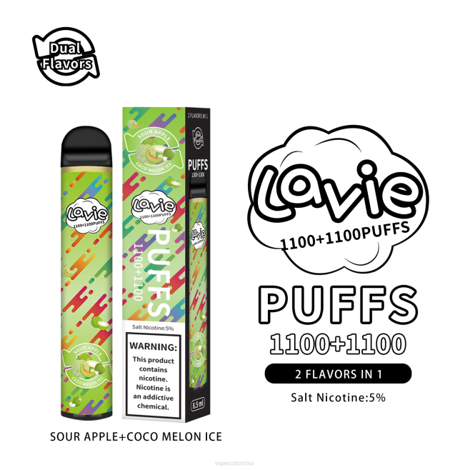 Vape Colombia - helado de manzana agria/coco y melón 0L48297 LAVIE BAR Switch 2200 bocanadas