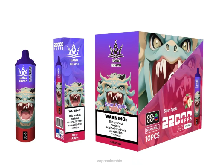 Vape Colombia - Bang Beach Pantalla inteligente de 22000 inhalaciones. H68XP13 manzana agria
